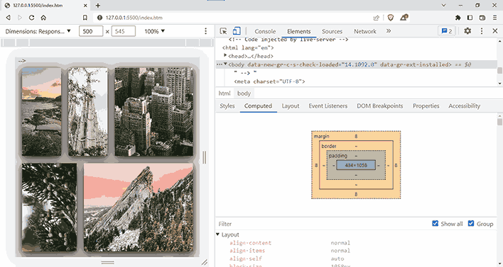 Computed styles panel showing inherited margin values