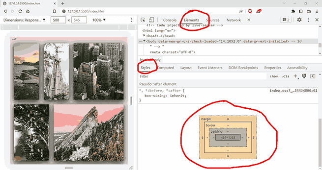 Google Chrome Developer Tools interface displaying HTML and CSS code