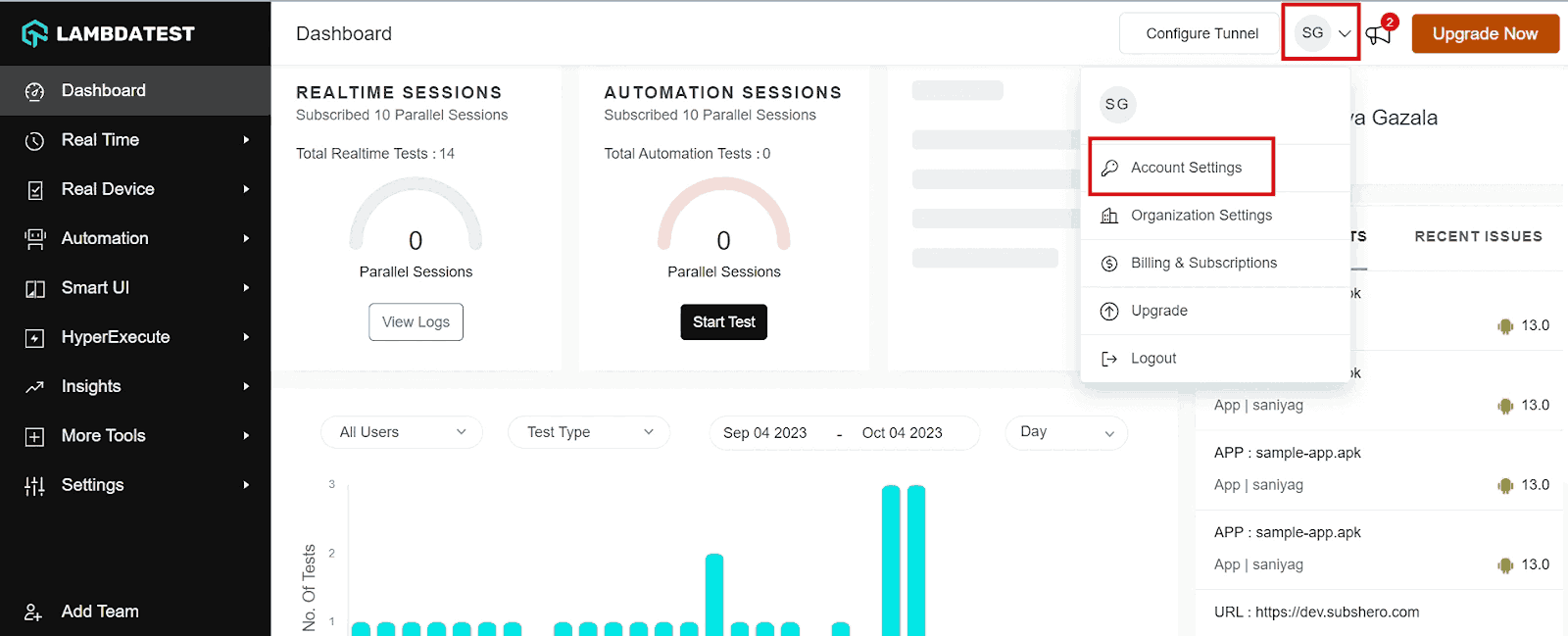 Screenshot showing how to obtain Username and Access Key from LambdaTest dashboard