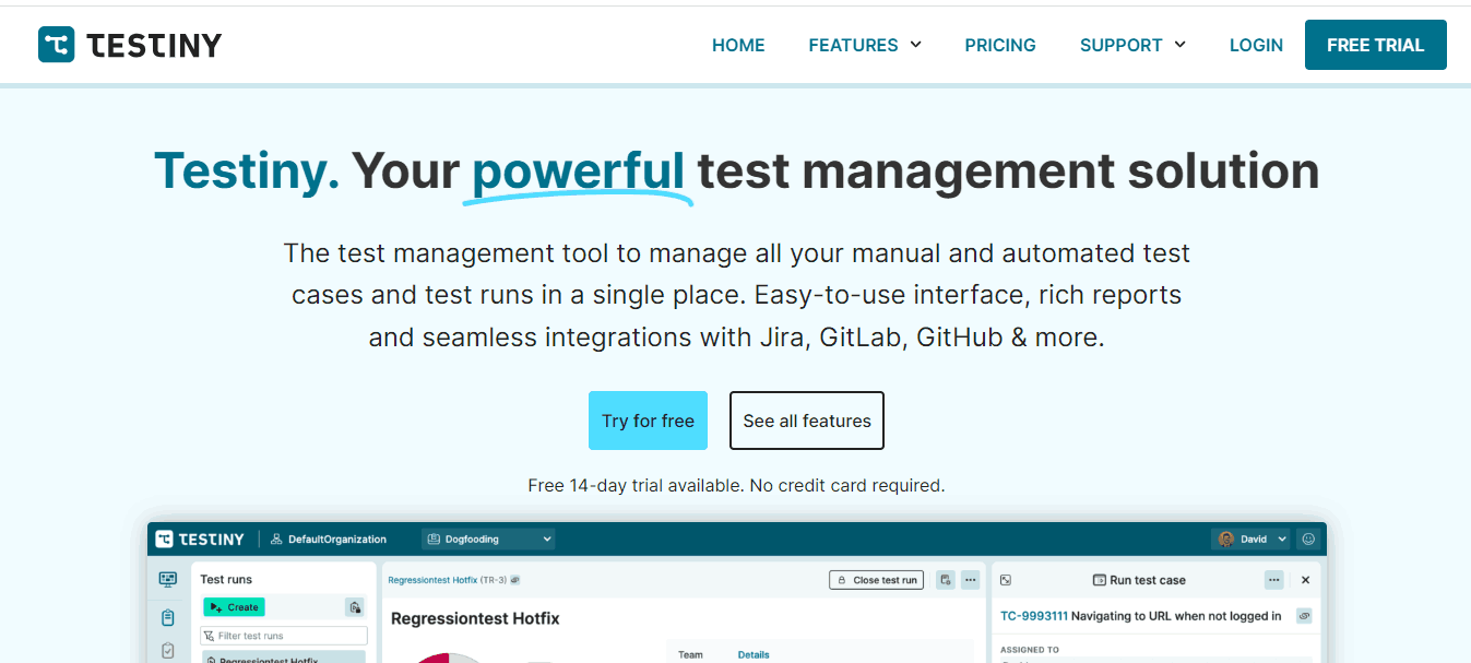 Testiny is a rapidly advancing free test management tool 