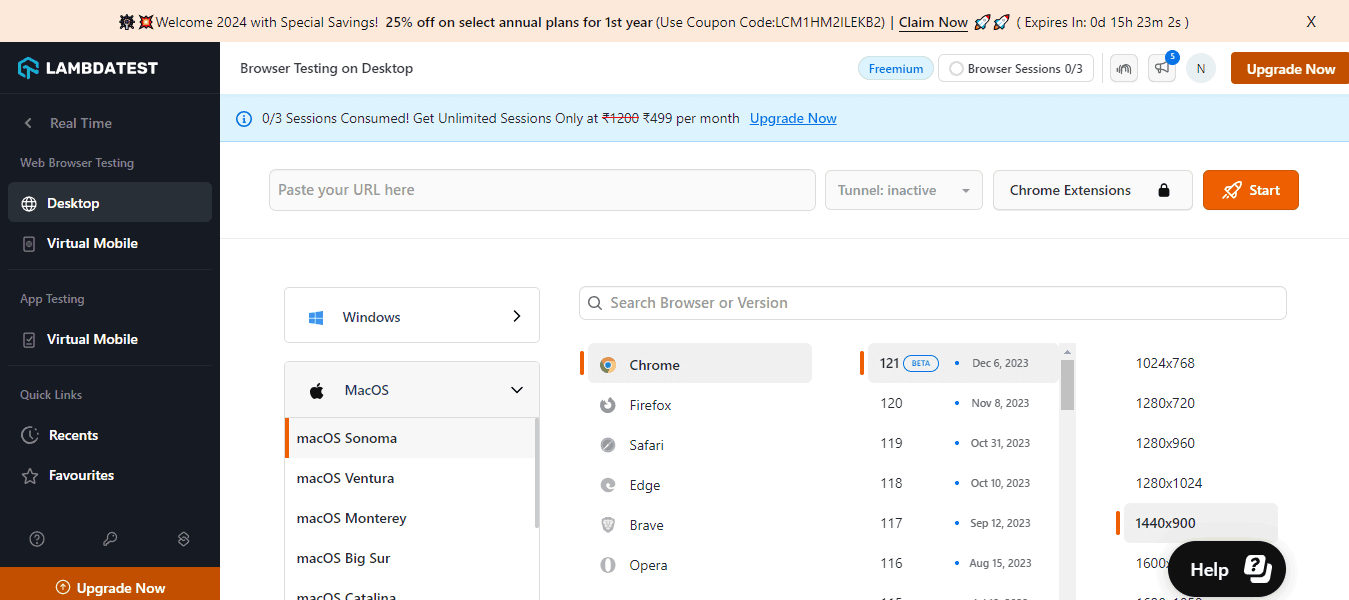  select the test configuration per your choices