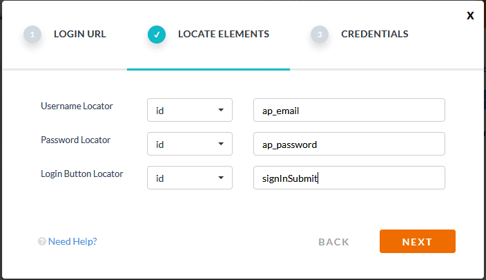  password, and login button