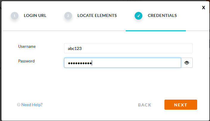 username and password