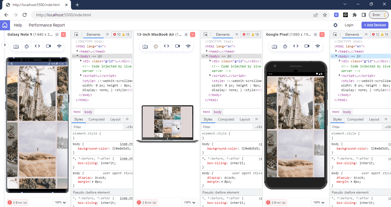  DevTools separate for every device viewport