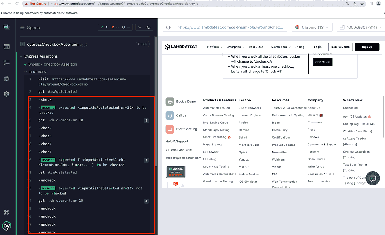 Checkbox Demo page screenshot