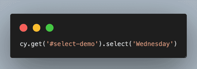 Code snippet showing selection of Wednesday from dropdown menu