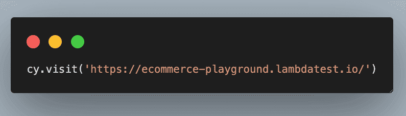 Code walkthrough Step 1 cy visit command navigating to specified URL