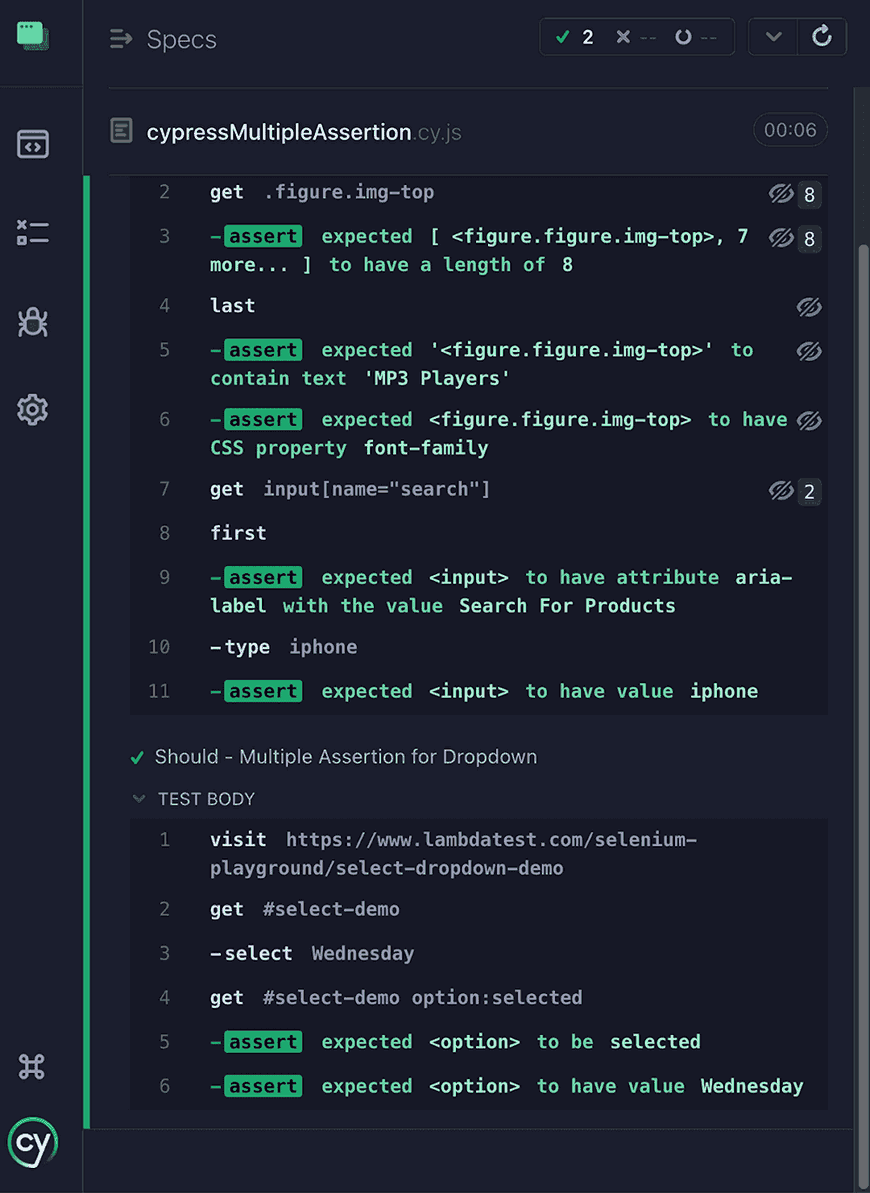 Cypress Assertions Implementation Screenshot
