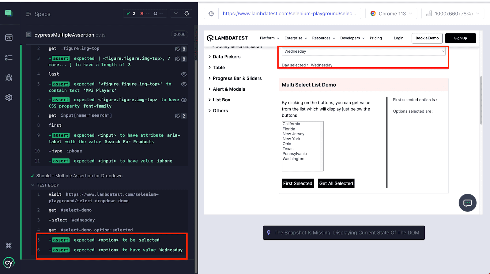 Selenium Playground Dropdown Demo page