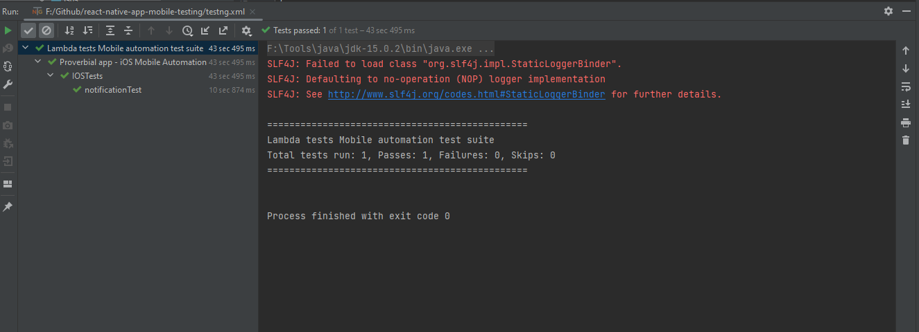 locally executed test run using IntelliJ IDE in iOS