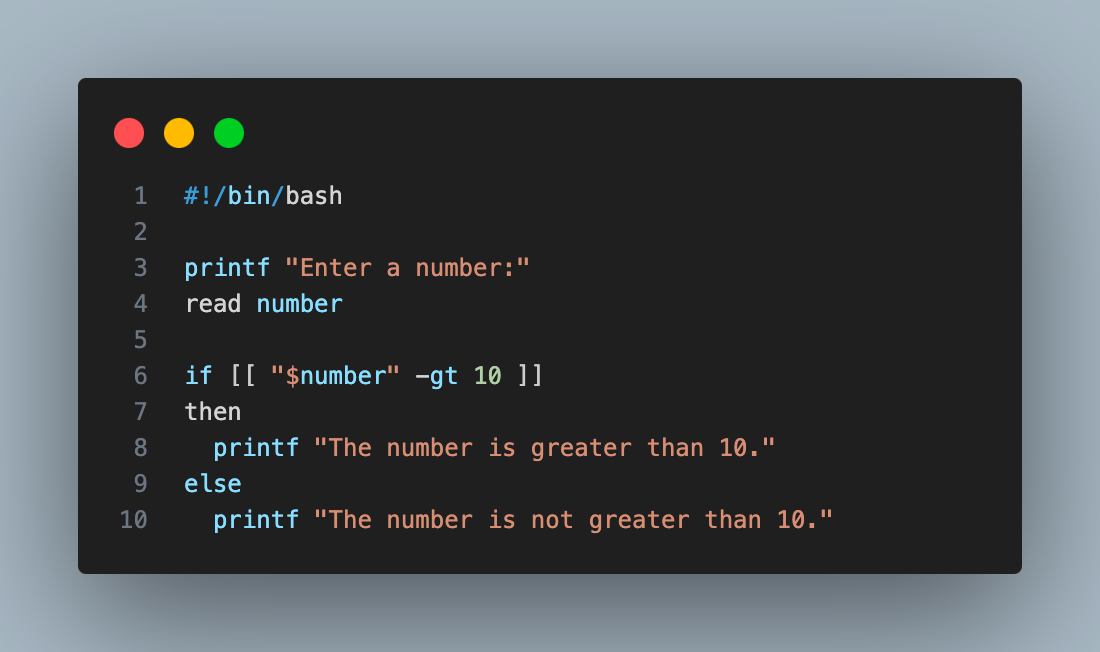 script checks if the entered number is greater than 10
