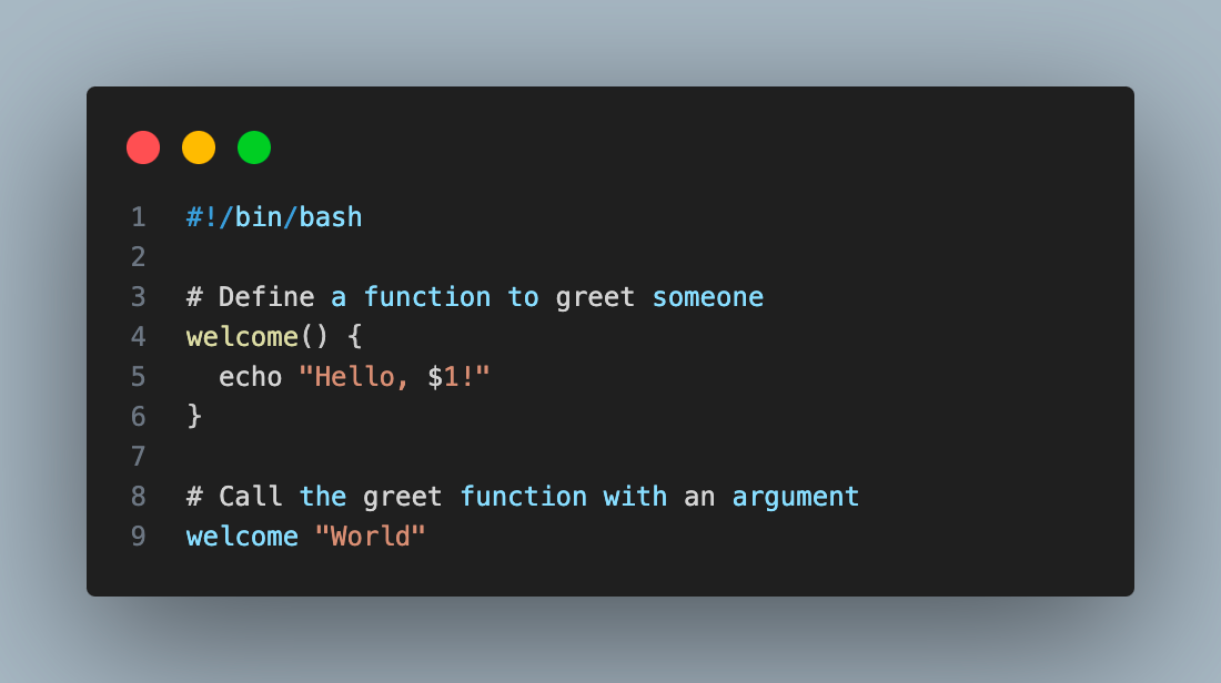  script defines a welcome function