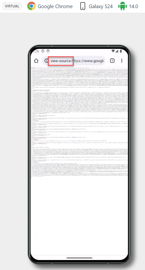 source code on a mobile device