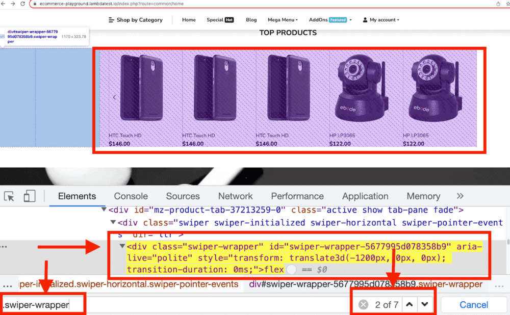 screenshot that the div element count is ten