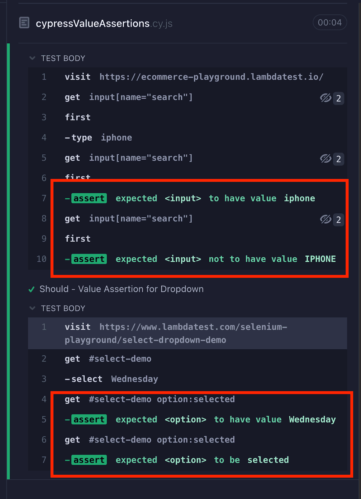 CypressValueAssertions Test execution Assert Based on Value Tag