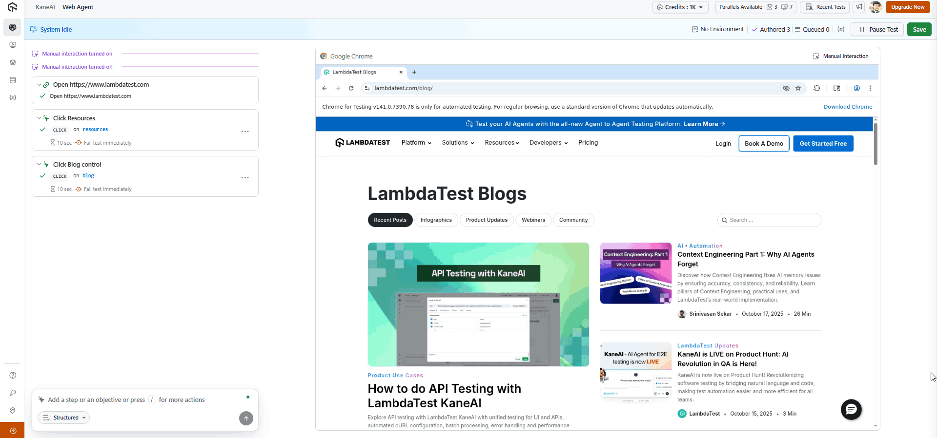 KaneAI Test Authoring