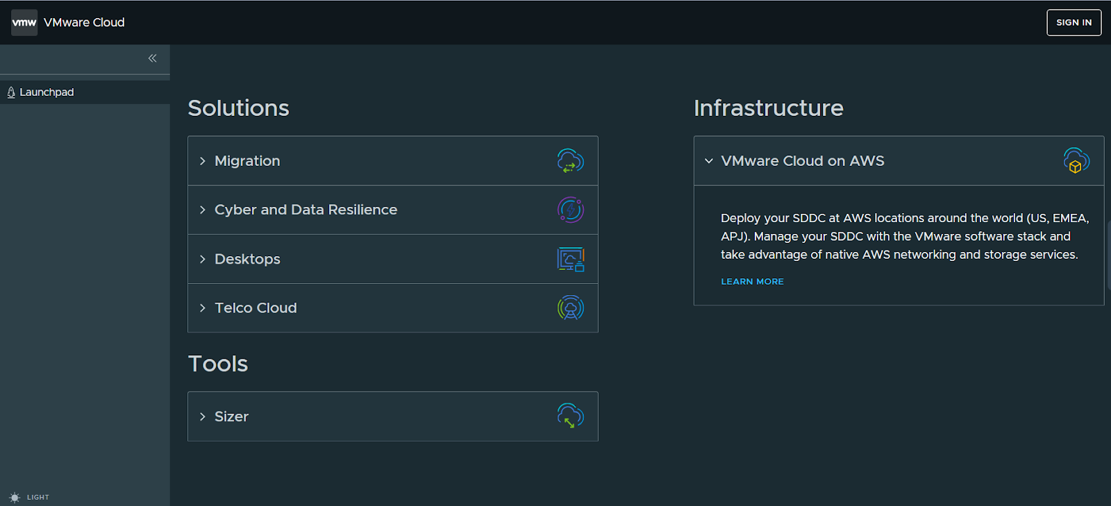 VMware-cloud-home-page