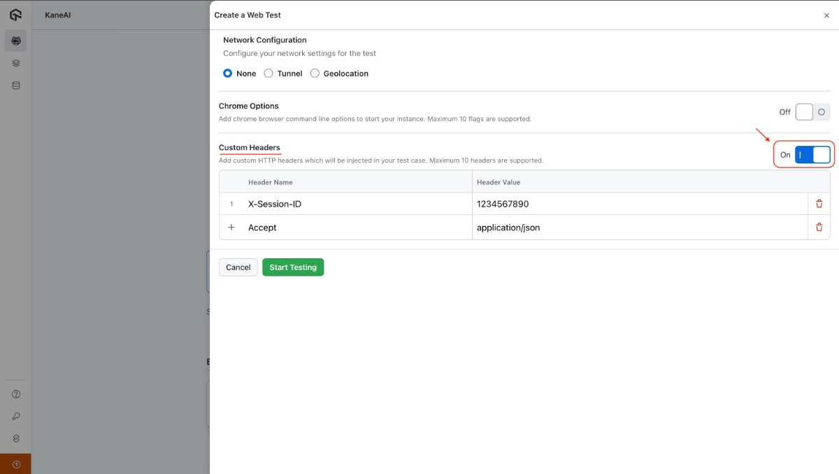 Custom Headers in KaneAI