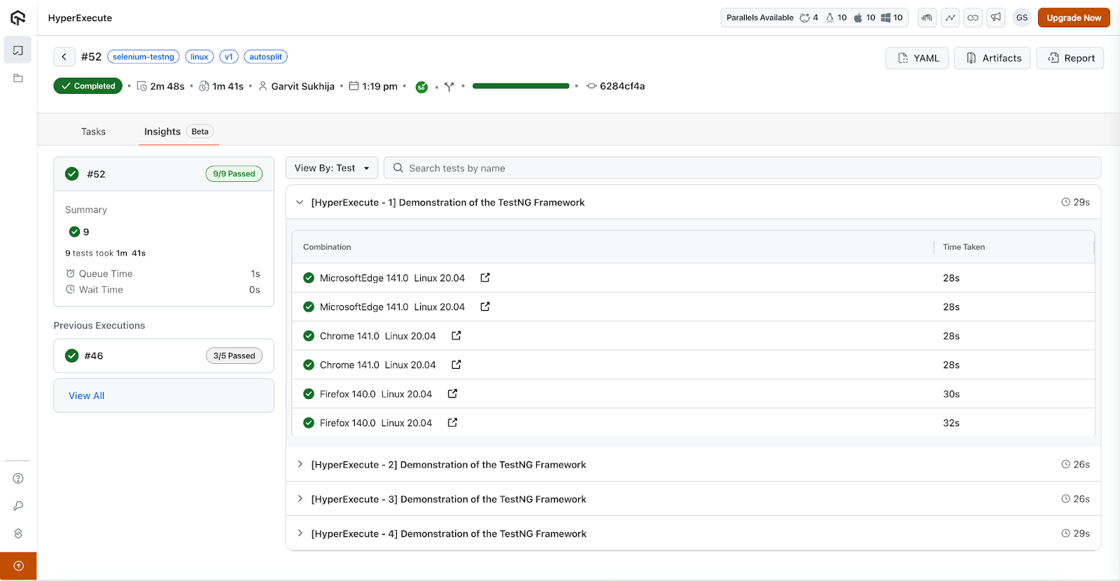 Job Insights View in LambdaTest HyperExecute