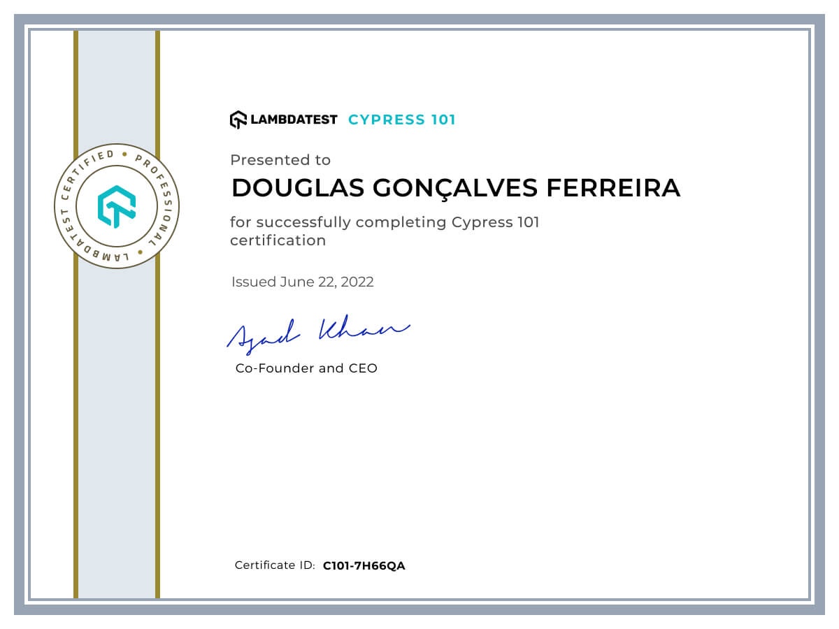 Douglas Gonçalves Ferreira's Automation Certificate: Cypress 101