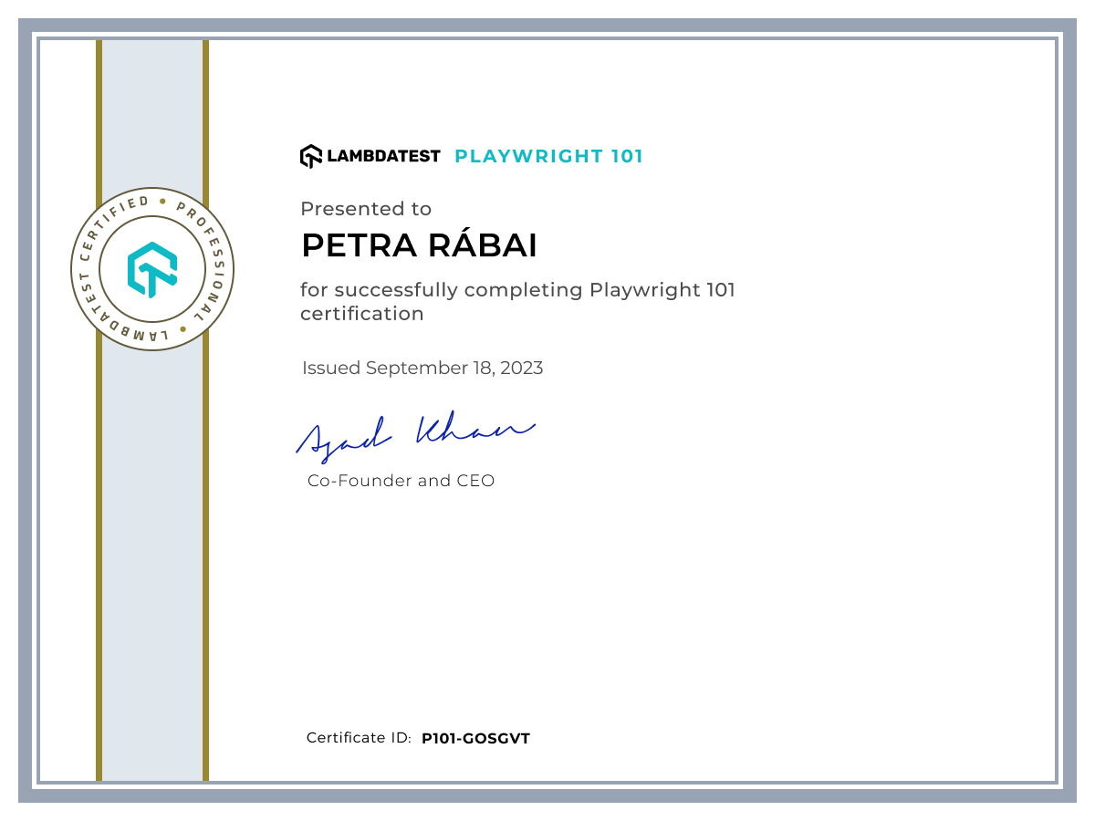 Petra Rábai's Automation Certificate: Playwright 101