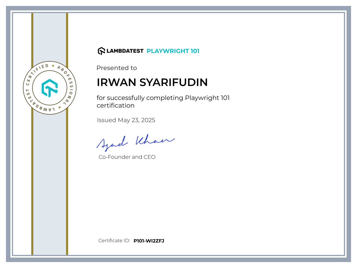 Irwan Syarifudin's Automation Certificate: Playwright 101