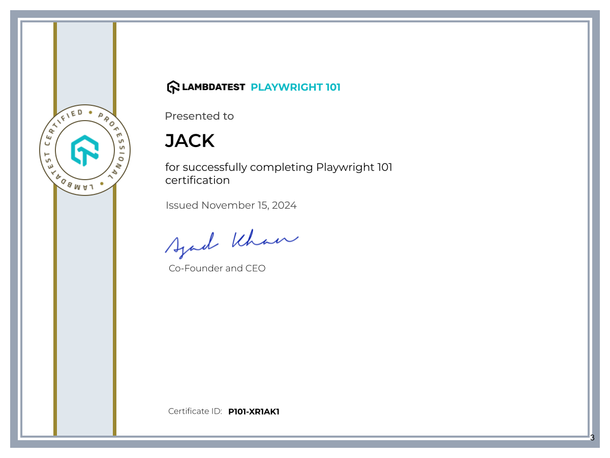 Jack's Automation Certificate: Playwright 101