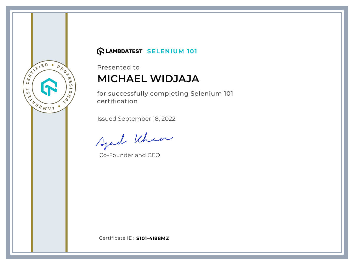 Michael Widjaja's Automation Certificate: Selenium 101