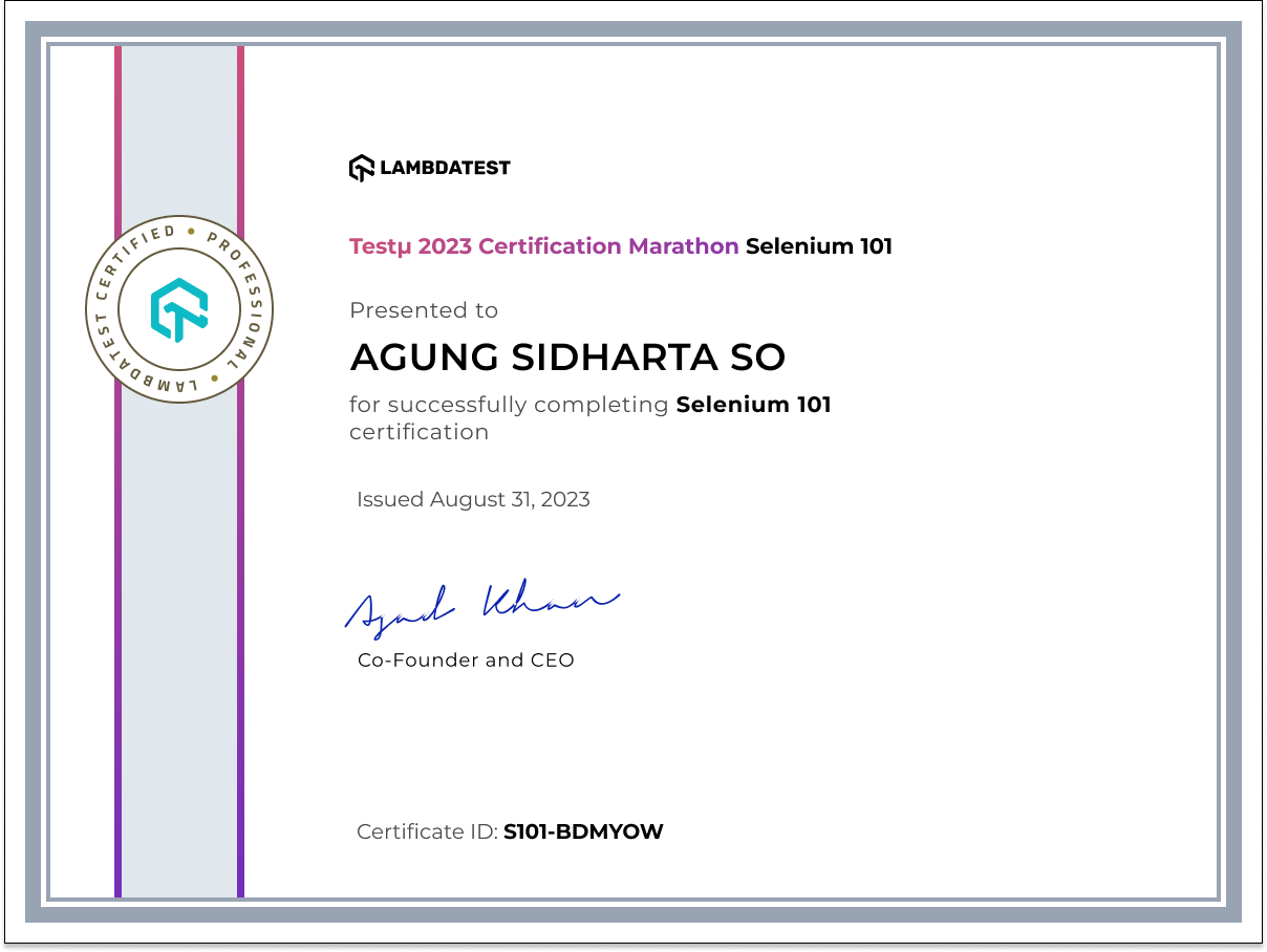 Agung Sidharta So's Automation Certificate: Selenium 101