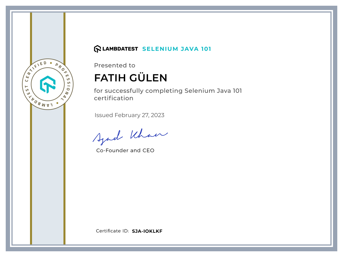 Fatih Gülen's Automation Certificate: Selenium Java 101