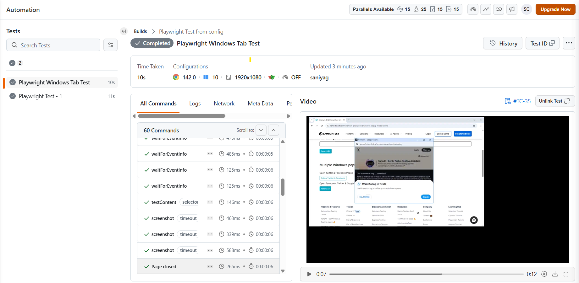 LambdaTest dashboard LambdaTest-dashboard