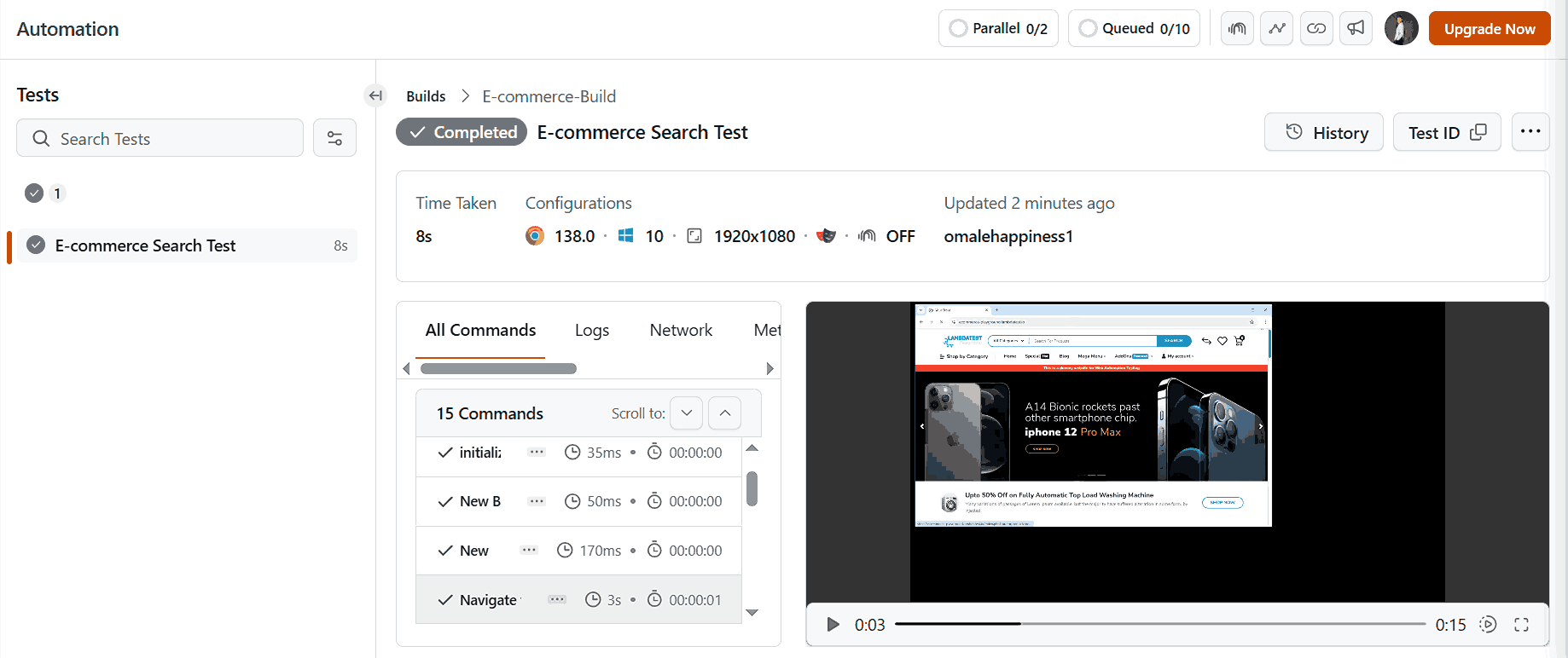 LambdaTest eCommerce Test Execution