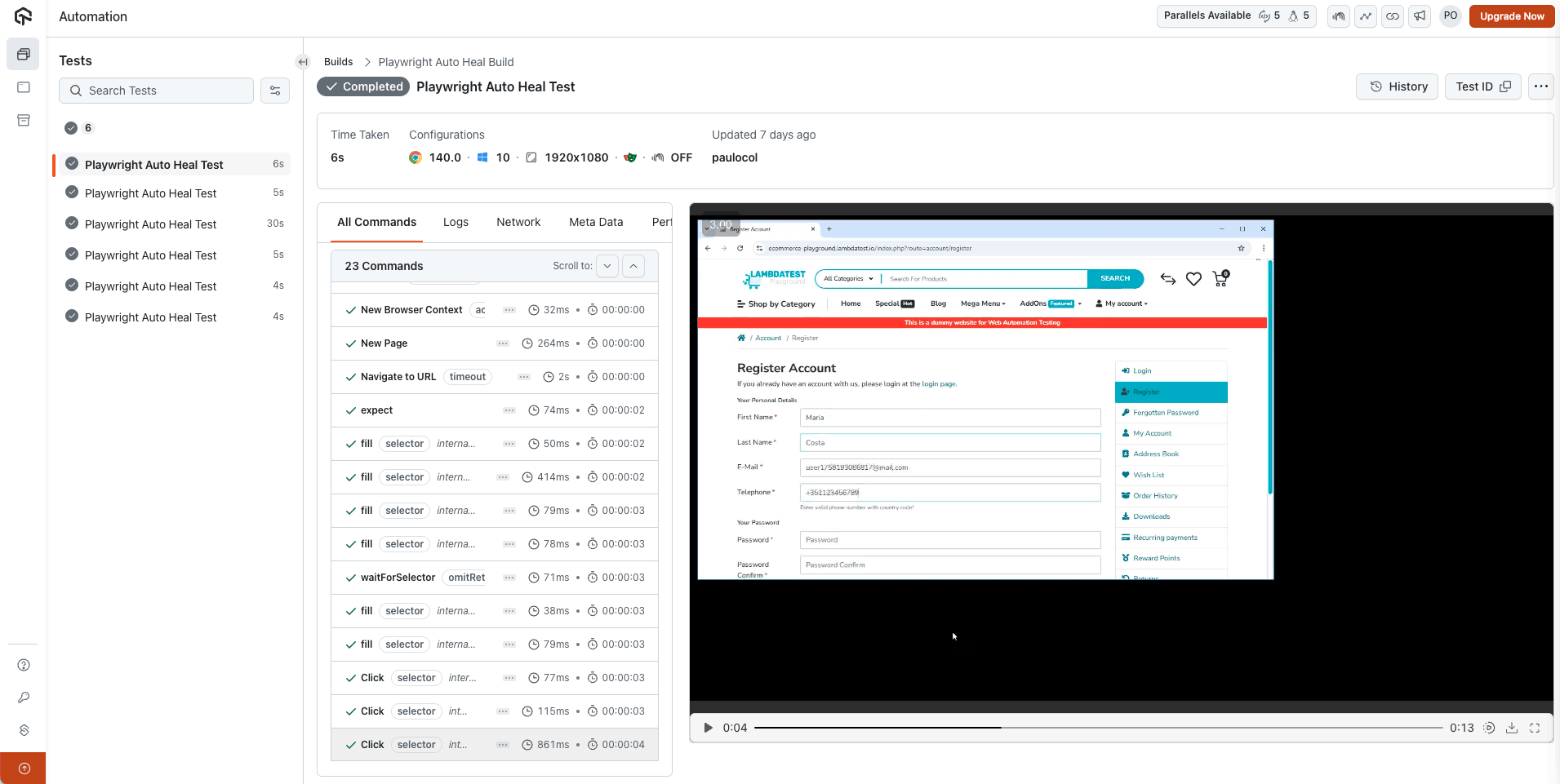 LambdaTest eCommerce Test Execution