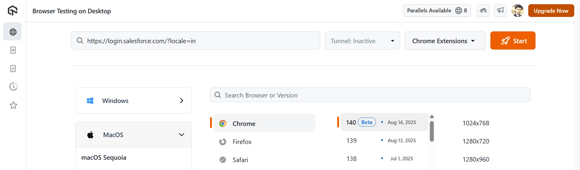 Select Browsers and OS from LambdaTest Real Time Console