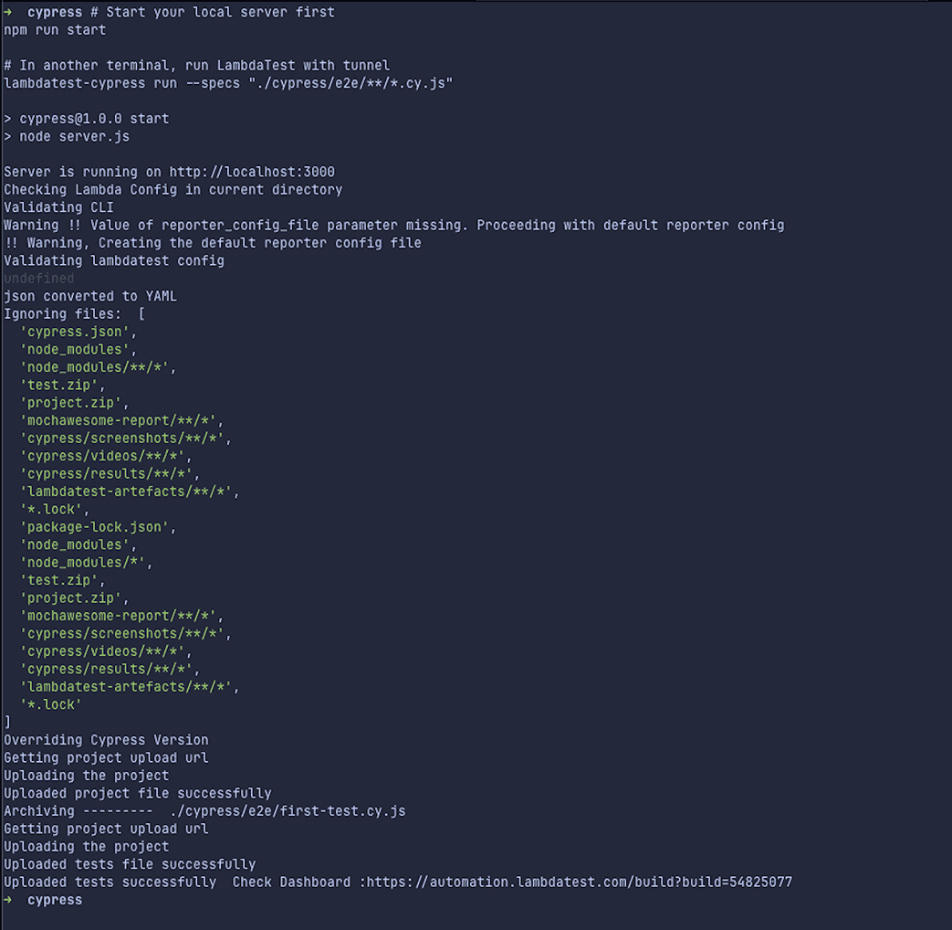Cypress Output Cypress Output