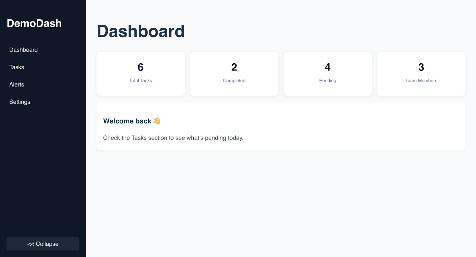 React Application Demo Dashboard
