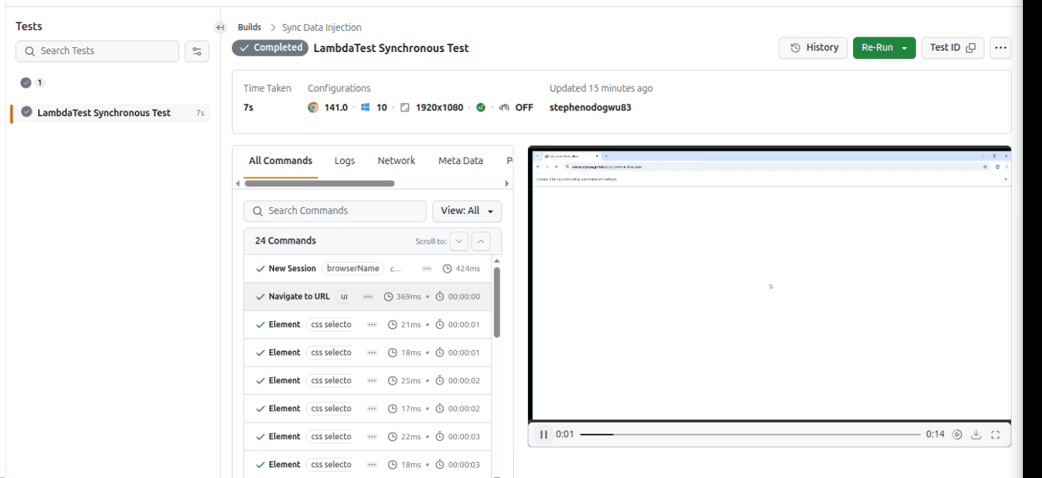 Synchoronus LambdaTest Result Synchoronus LambdaTest Result