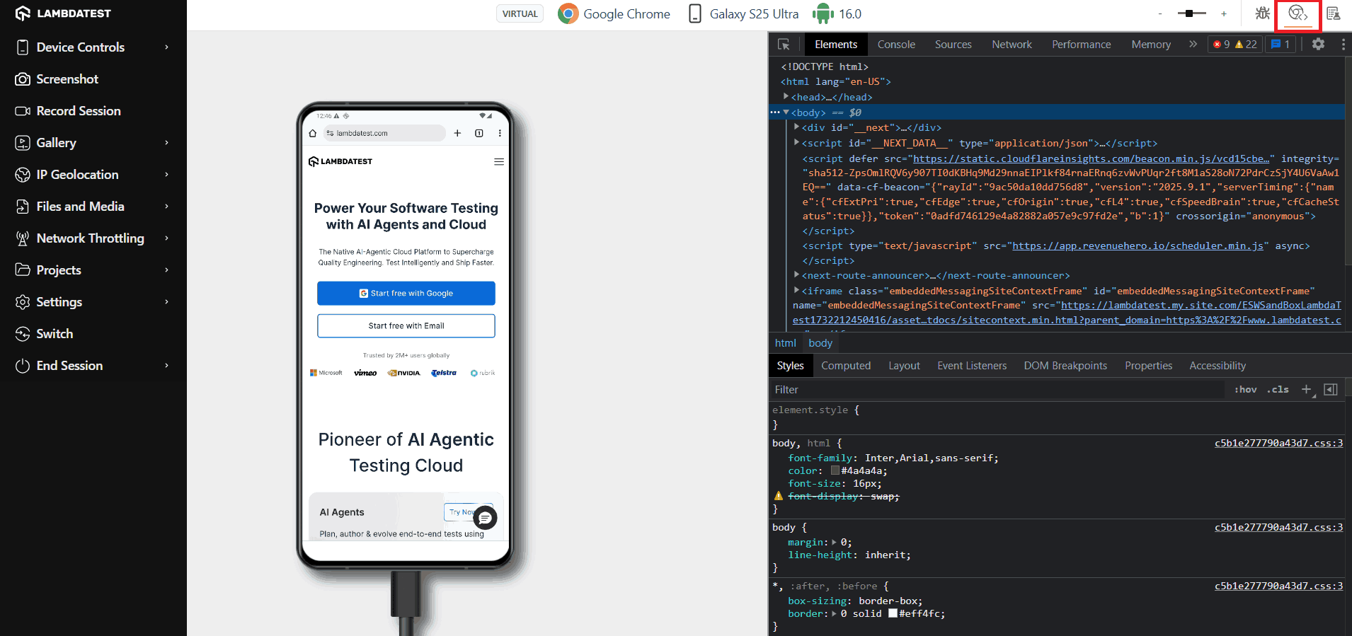 LambdaTest Live App Debugging
