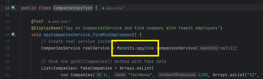 mockito spy new object