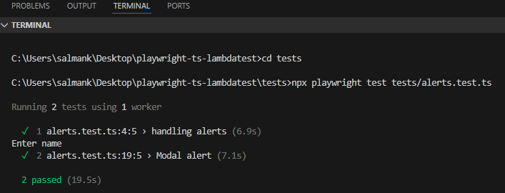 Playwright Tests for Alerts