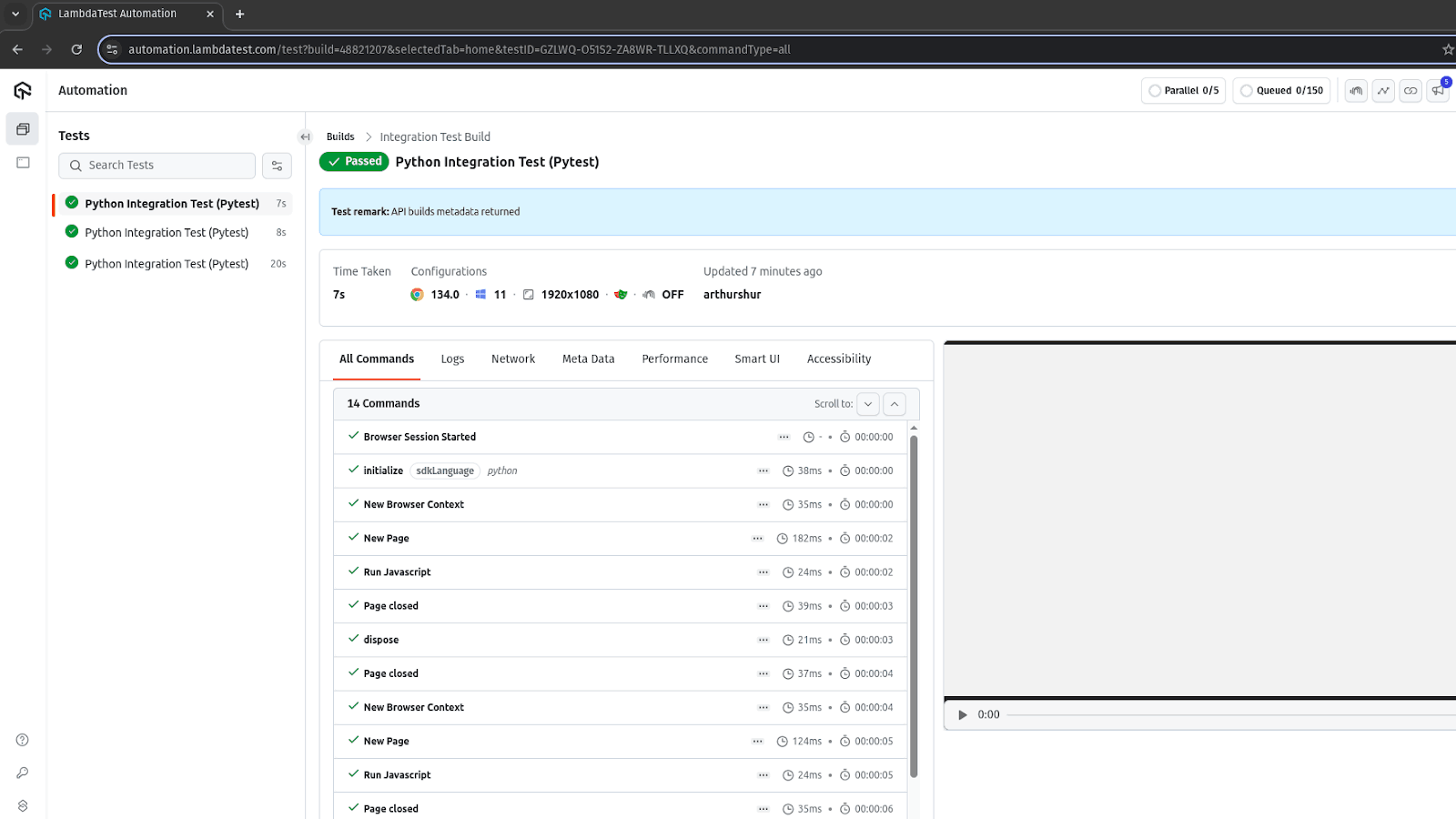 Pytest LambdaTest Result