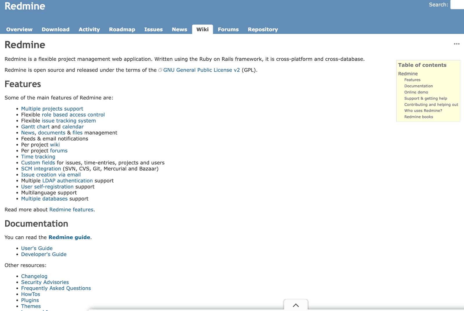 Redmine home page