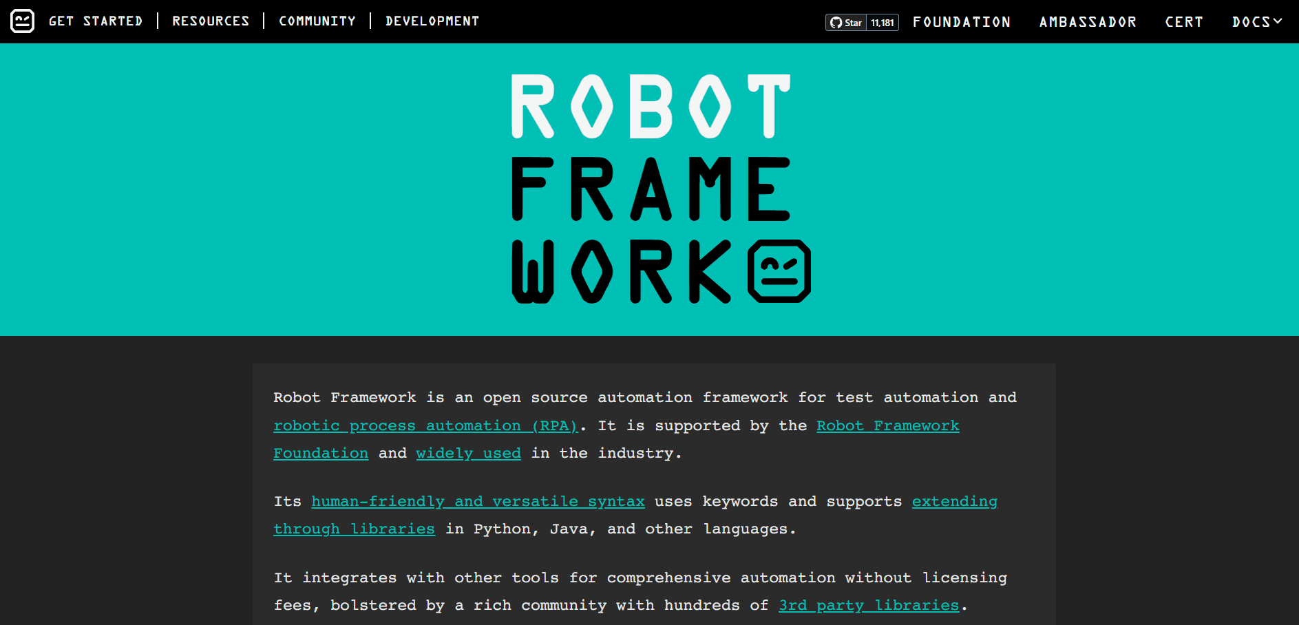 Robot framework home page Robot framework home page