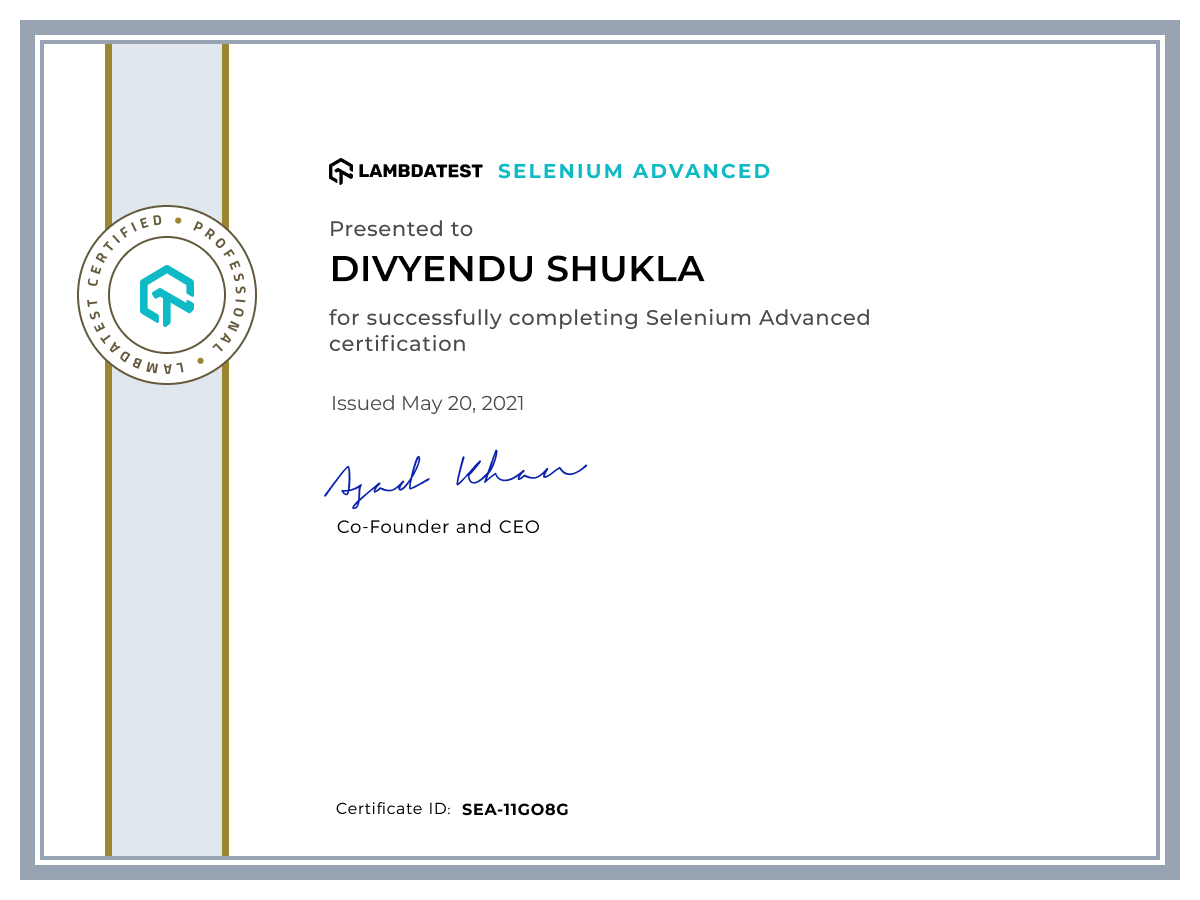 Divyendu Shukla's Automation Certificate: Selenium Advanced