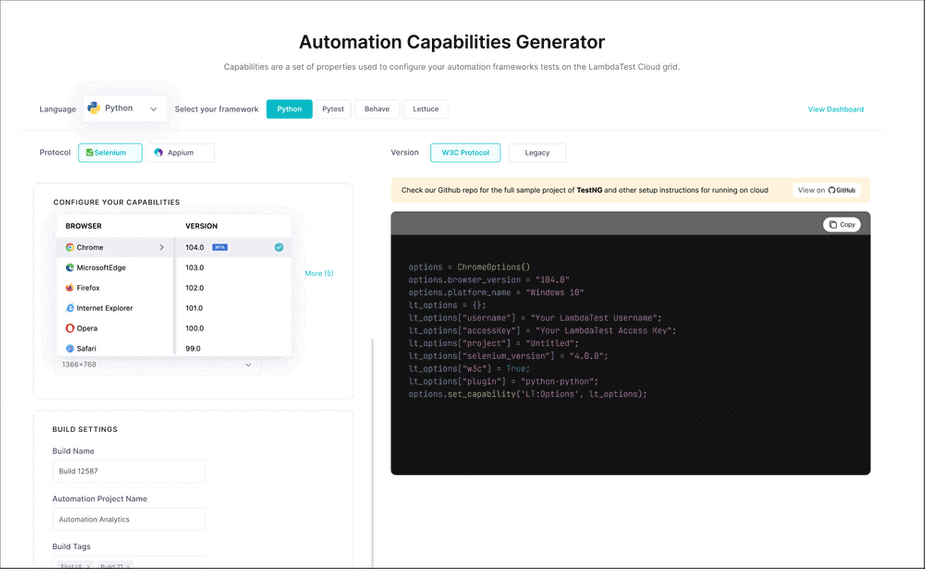 Selenium Python Desired Capabilities