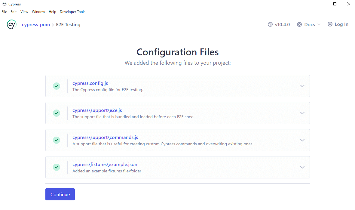 configuration files that are specific to Cypress