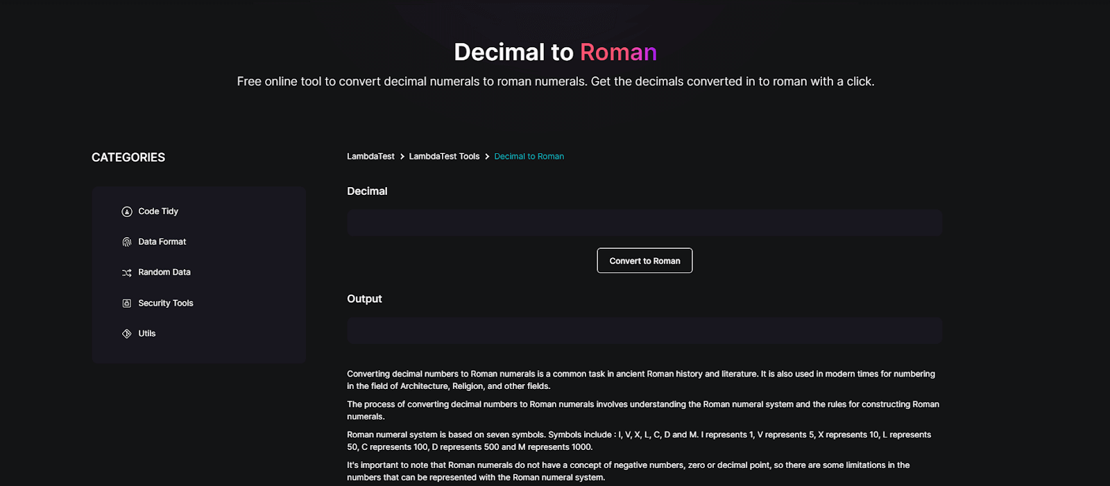 decimal to roman
