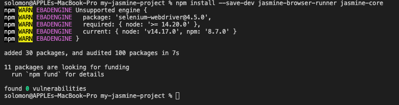 npm install --save-dev jasmine-browser-runner jasmine-core