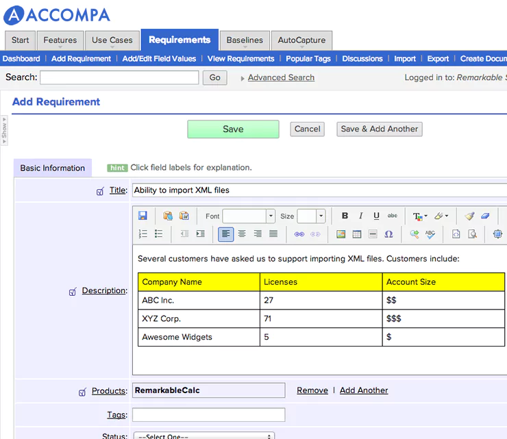 Accompa is a requirements management application