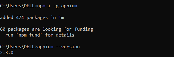 Appium version Expected Output 